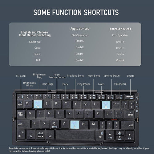 Foldable Bluetooth Keyboard Portable Rechargeable